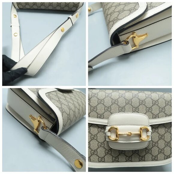 100% Authentic GUCCI Horsebit 1955 Brown Canvas Shoulder Bag 1627-11824 - Picture 7 of 12